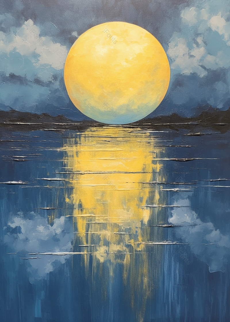 满月月光油画插画风格海面,插画/手绘图,插画/手绘图库,插画/手绘图下载,插画/手绘